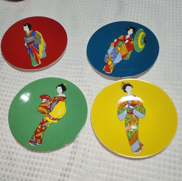 PIER ONE EUC SET OF 4 CERAMIC GEISHA STONEWARE PLATE SET NEVER USED - Picture 1 of 11